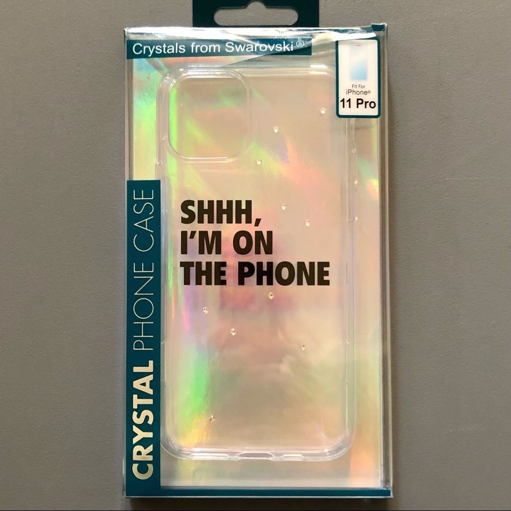 Shh, I'm on the Phone Clear iPhone 11 Pro Case Swarovski Crystals NWT